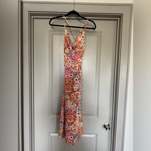 SHEIN Pink Floral Maxi Slip Dress with Spaghetti Straps